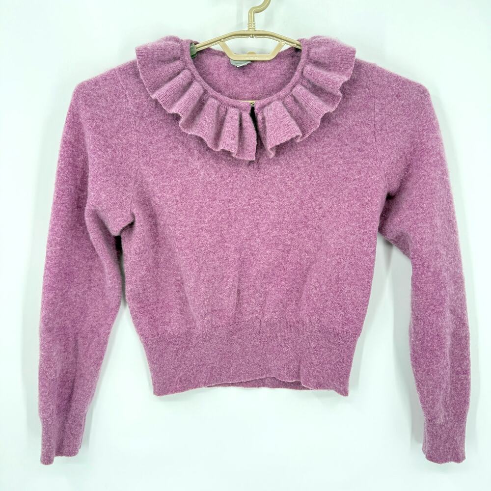 Nouveaux Anthropologie 100% Cashmere Ruffle Neck Sweater Purple Size Medium